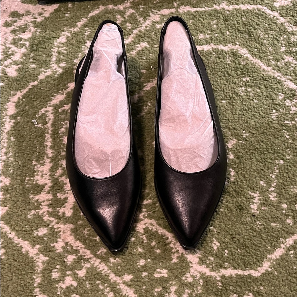 Women’s Frye Kenzie Slingback Flats Black Leather Point Toe Slip On Shoes